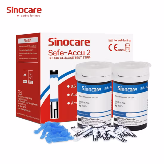 Sistema de monitoramento de medidor de glicose no sangue Sinocare medidor de glicose com tiras de teste para hospital doméstico